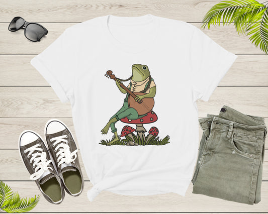 Green Frog Toad Animal Sitting on Mushrooms Playing Music T-Shirt Frog Lover Shirt Frog And Toad Mushroom Shirt Frog Lover Animal Tshirt