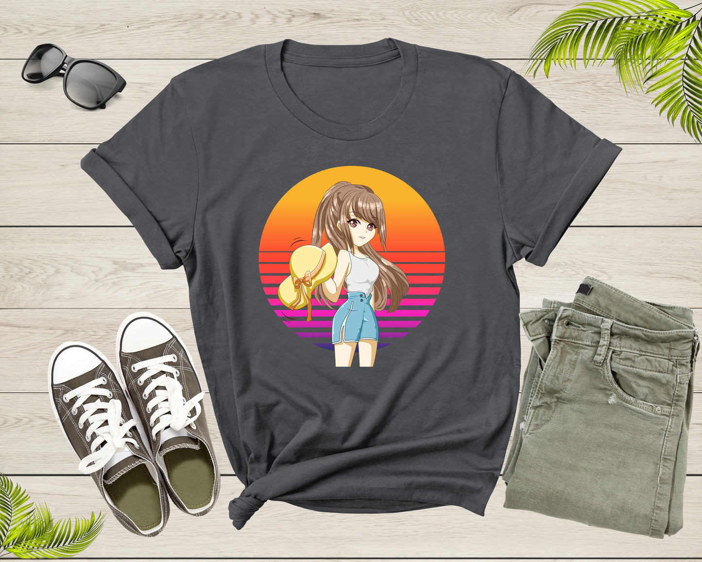 Happy Beautiful Japanese Anime Girl with Hat Manga Drawing T-Shirt Retro Anime Lover Gift T Shirt for Men Women Kids Boys Girls Tshirt