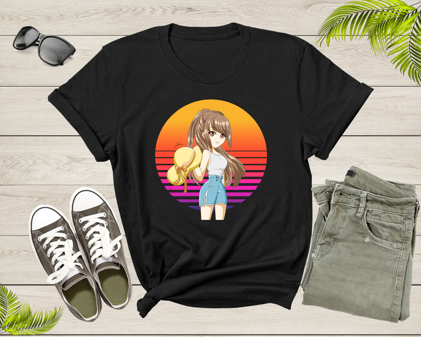 Happy Beautiful Japanese Anime Girl with Hat Manga Drawing T-Shirt Retro Anime Lover Gift T Shirt for Men Women Kids Boys Girls Tshirt