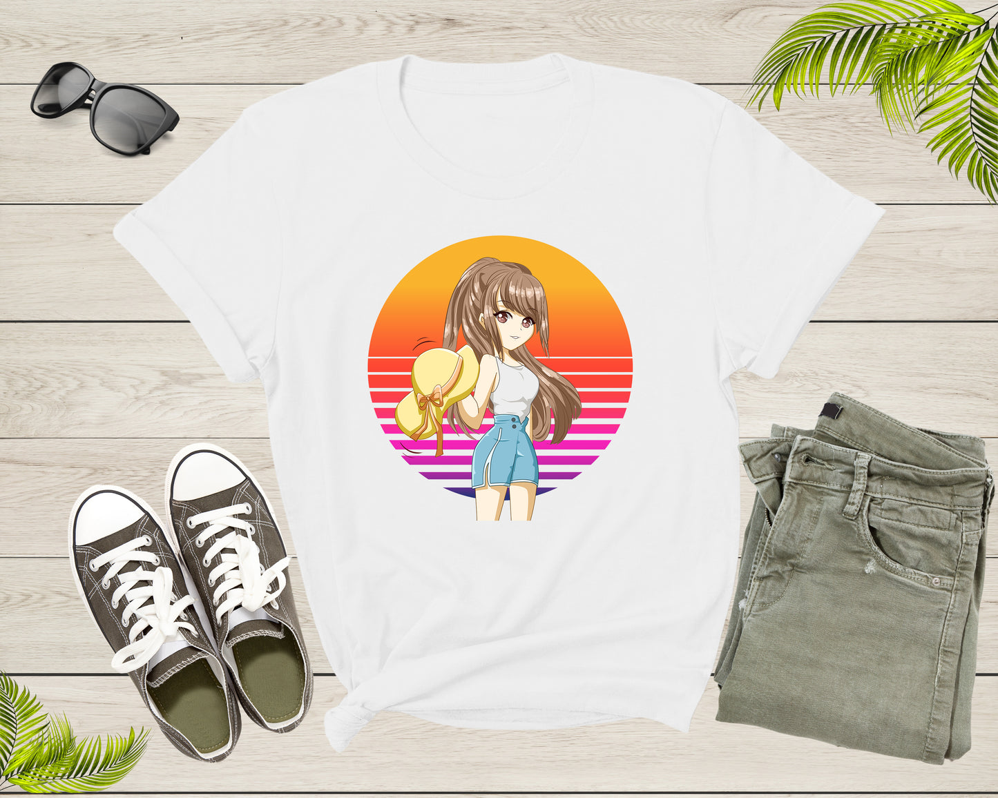 Happy Beautiful Japanese Anime Girl with Hat Manga Drawing T-Shirt Retro Anime Lover Gift T Shirt for Men Women Kids Boys Girls Tshirt