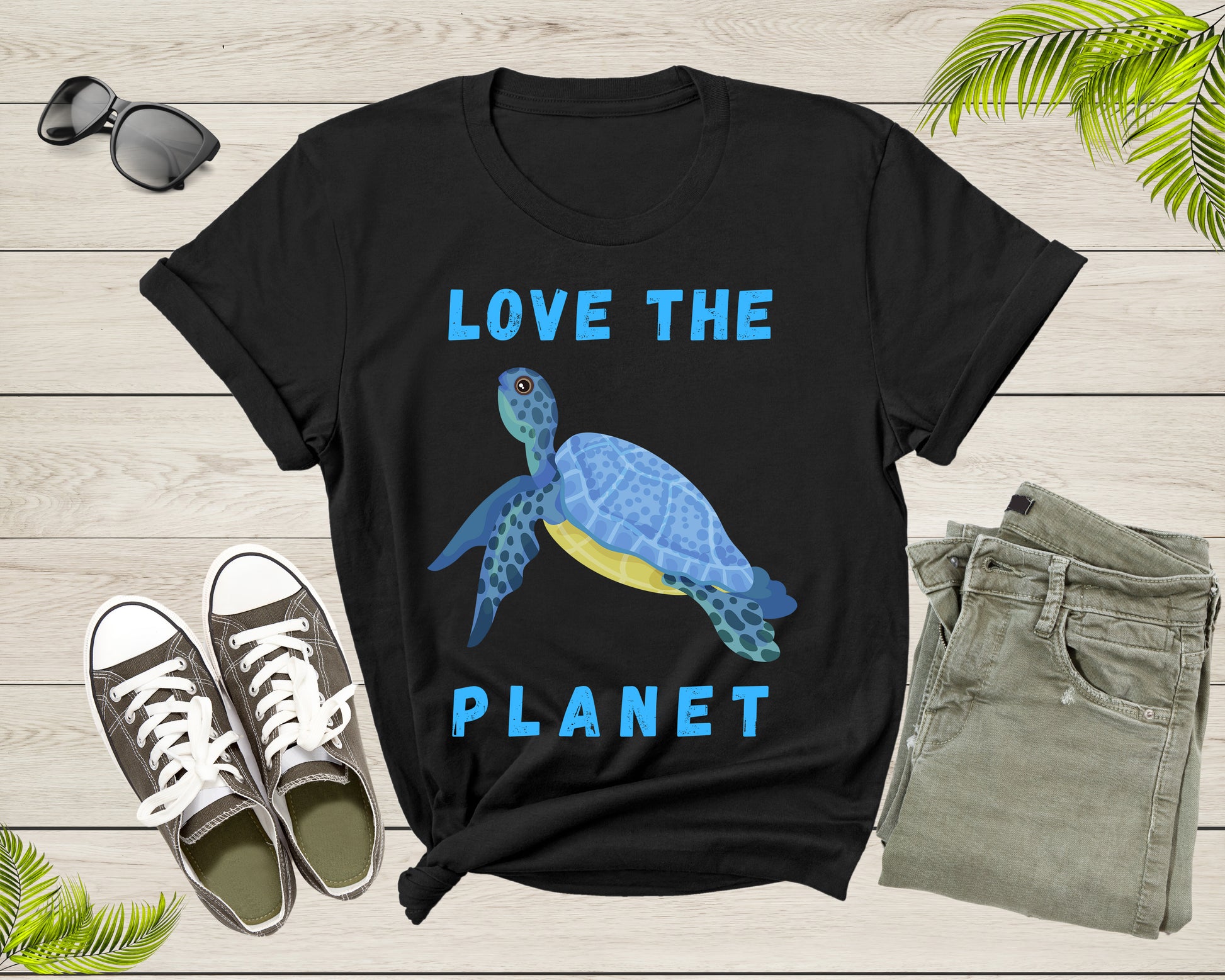 Mens Blue Swim Shorts With 'Tortoise & Turtle' Printed Design