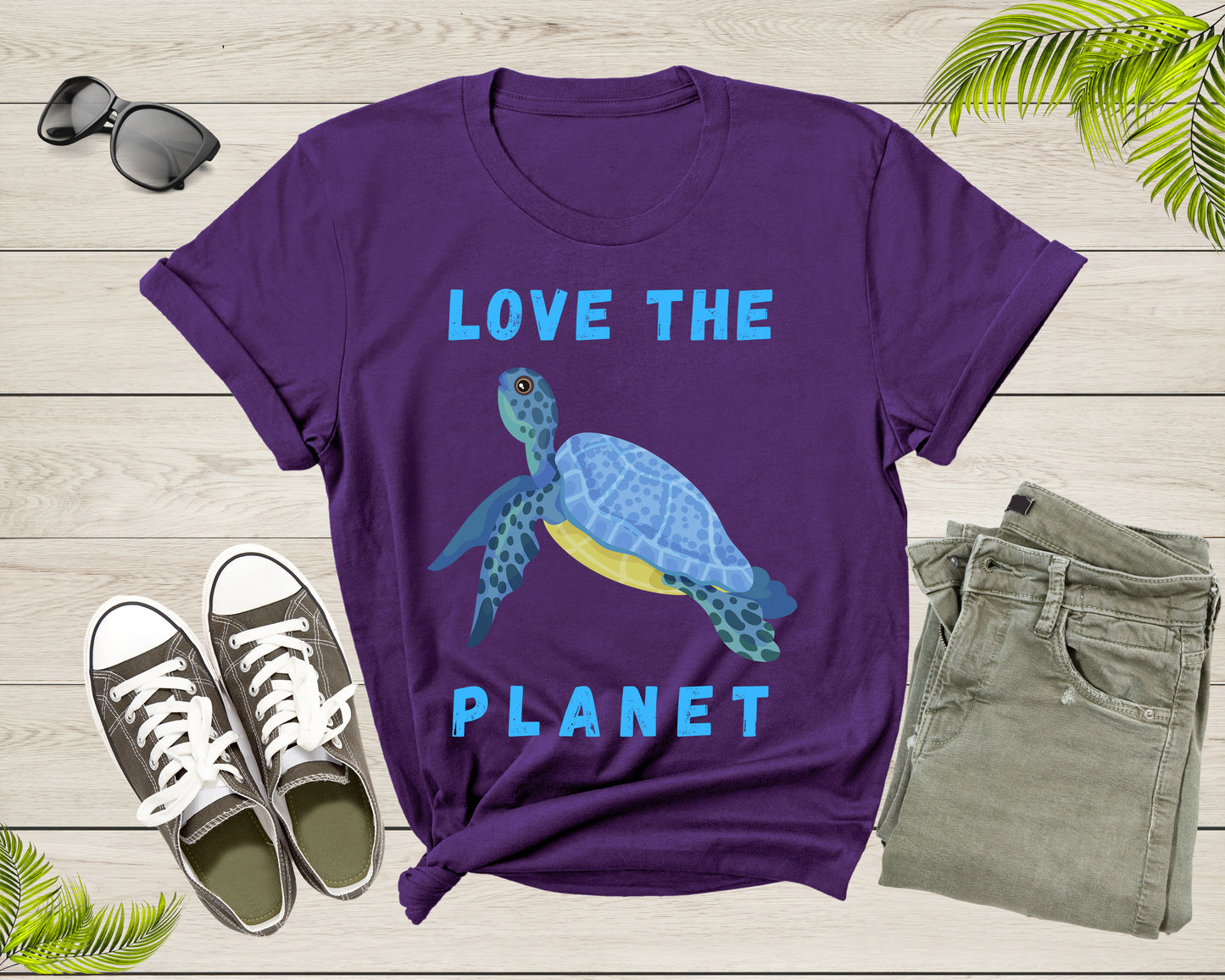 Love the Planet Earth Sea Turtle Swimming for Men Women Kids T-Shirt Ocean Animal Turtle Lover Gift T Shirt for Boys Girls Teens Tshirt