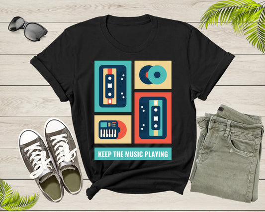 Music Lover Men Women Kids Girls Boys Keep the Music Playing T-Shirt Musician Retro Cassette Lover Gift T Shirt for Boys Girls Teens Tshirt