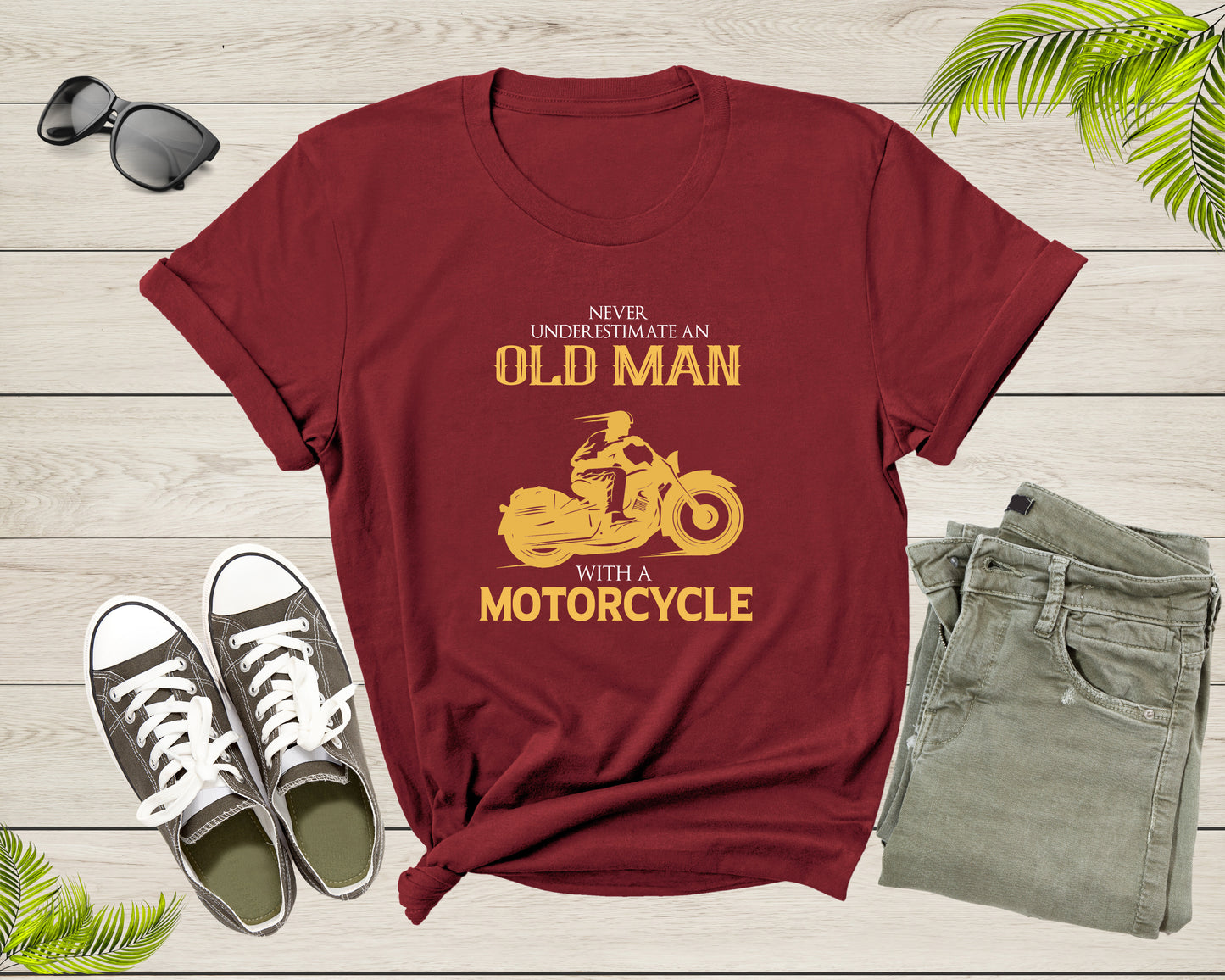 Never Underestimate an Old Man with a Motorcycle Bike Rider T-Shirt Motorbike Lover Gift T Shirt for Men Women Kids Boys Girls Teens Tshirt