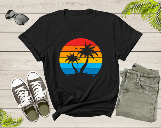 Palm Trees Sunset Sunrise Sea Ocean View Nature Flying Birds T-Shirt Palm Tree Lover Gift T Shirt for Men Women Kids Boys Girls Tshirt