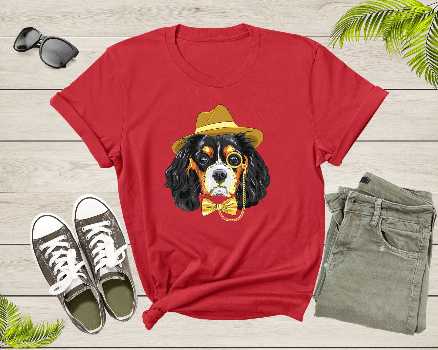 Pet Dog Doggie Puppy Animal Wearing Yellow Ribbon and Hat T-Shirt Dog Puppy Lover Owner Gift T Shirt for Men Women Kids Boys Girls Tshirt