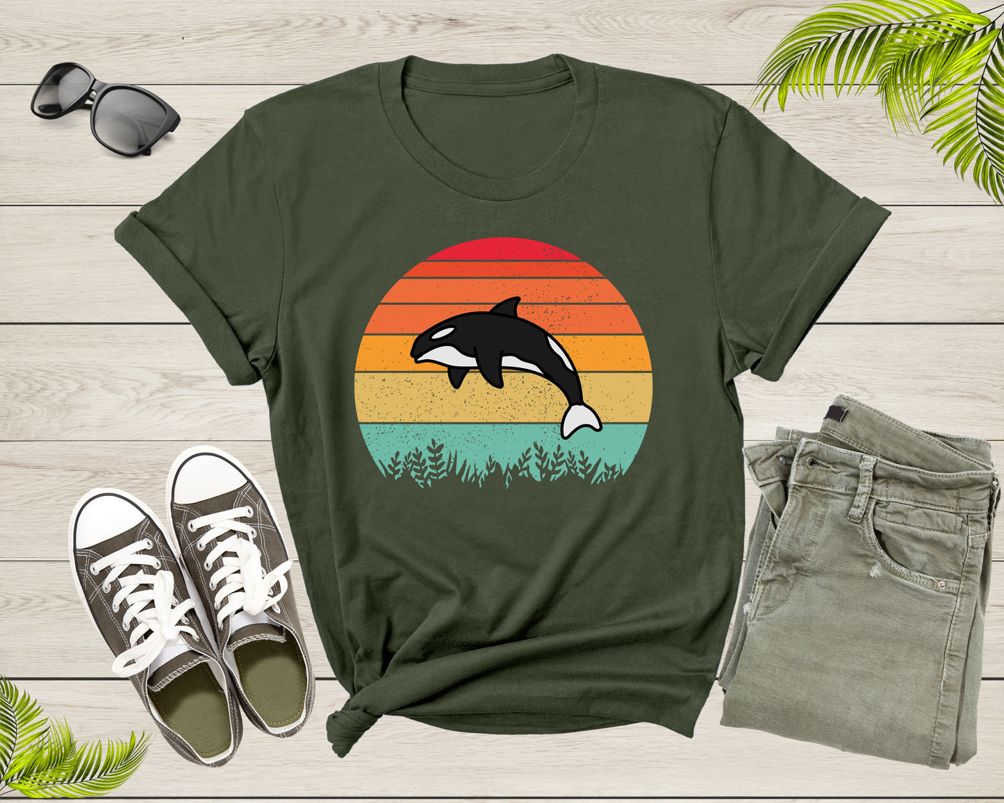 Retro Sunset Cute Orca Whale Shirt Environmental Ocean Lover Shirt Whale Lovers Tee Whale Animal Lover Gift Marine Life Nature Ocean Tshirt