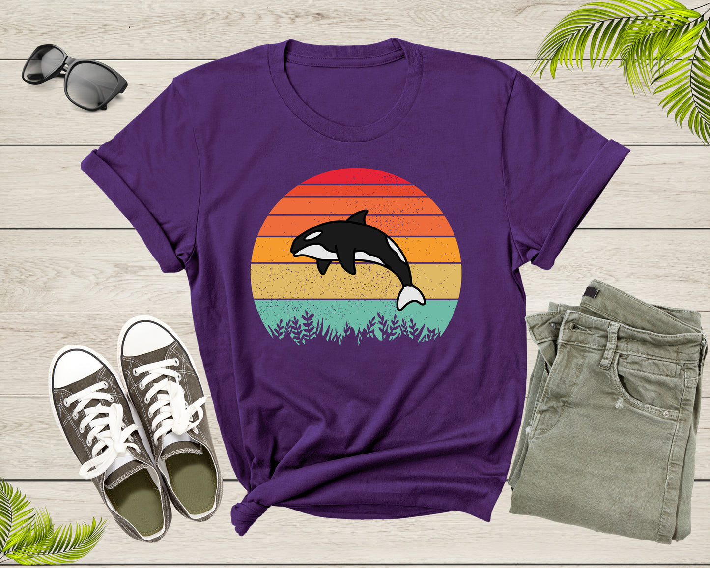 Retro Sunset Cute Orca Whale Shirt Environmental Ocean Lover Shirt Whale Lovers Tee Whale Animal Lover Gift Marine Life Nature Ocean Tshirt