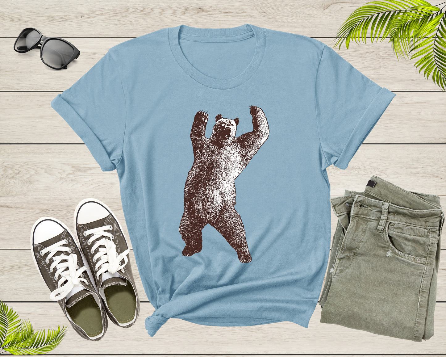 Roaring Grizzly Brown Bear Standing on Feet Cool Giant Bear T-Shirt Cool Bear Lover Gift T Shirt for Men Women Kids Boys Girls Tshirt