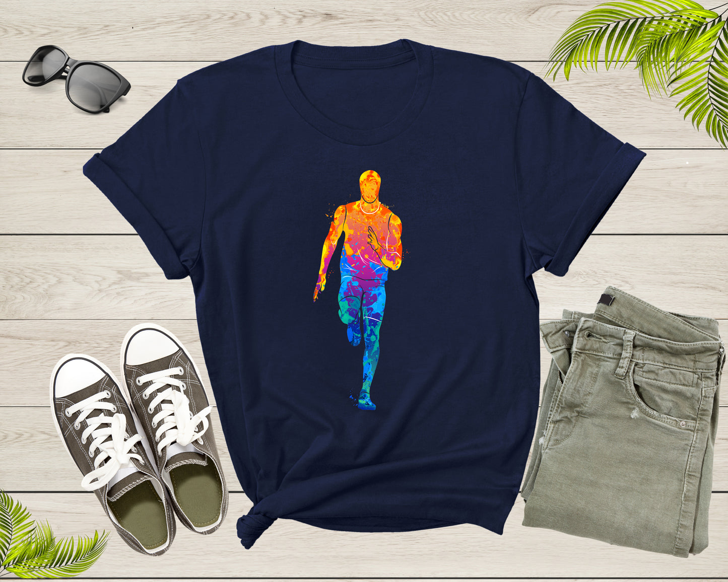 Running Man Colorful Silhouette Man Doing Sport Exercise T-Shirt Runner Running Lover Gift T Shirt for Men Women Kids Boys Girls Tshirt