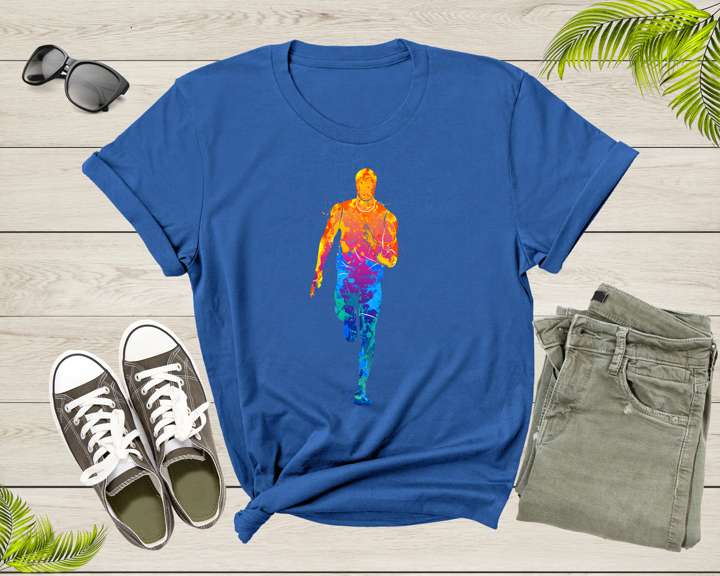 Running Man Colorful Silhouette Man Doing Sport Exercise T-Shirt Runner Running Lover Gift T Shirt for Men Women Kids Boys Girls Tshirt