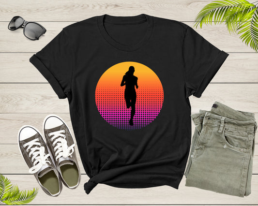 Running Woman Silhouette Runner Athlete Marathon Sprinter T-Shirt Runner Running Lover Gift T Shirt for Men Women Kids Boys Girls Tshirt