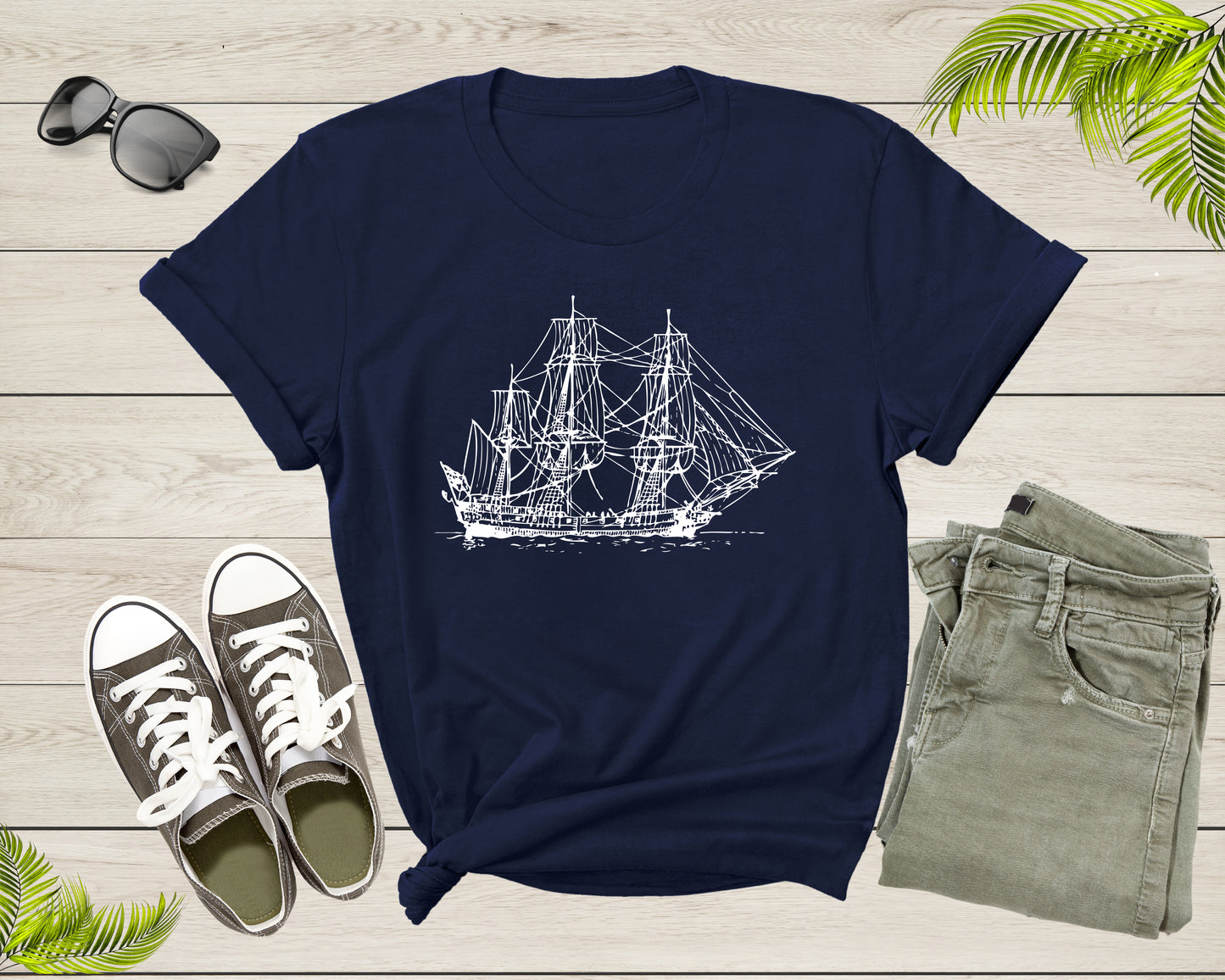 Sailing Pirate Ship Boat in the Water Hand Drawn Vessel Sail T-Shirt Sailboat Lover Sailor Gift T Shirt for Men Women Kids Boys Girls Tshirt