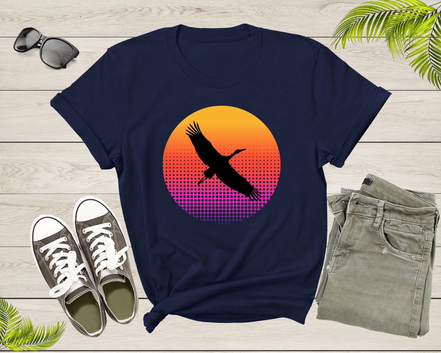 Stork Heron Bird Flying at Sunset Over Sea Beautiful Animal T-Shirt Heron Bird Lover Gift T Shirt for Men Women Kids Boys Girls Teens Tshirt