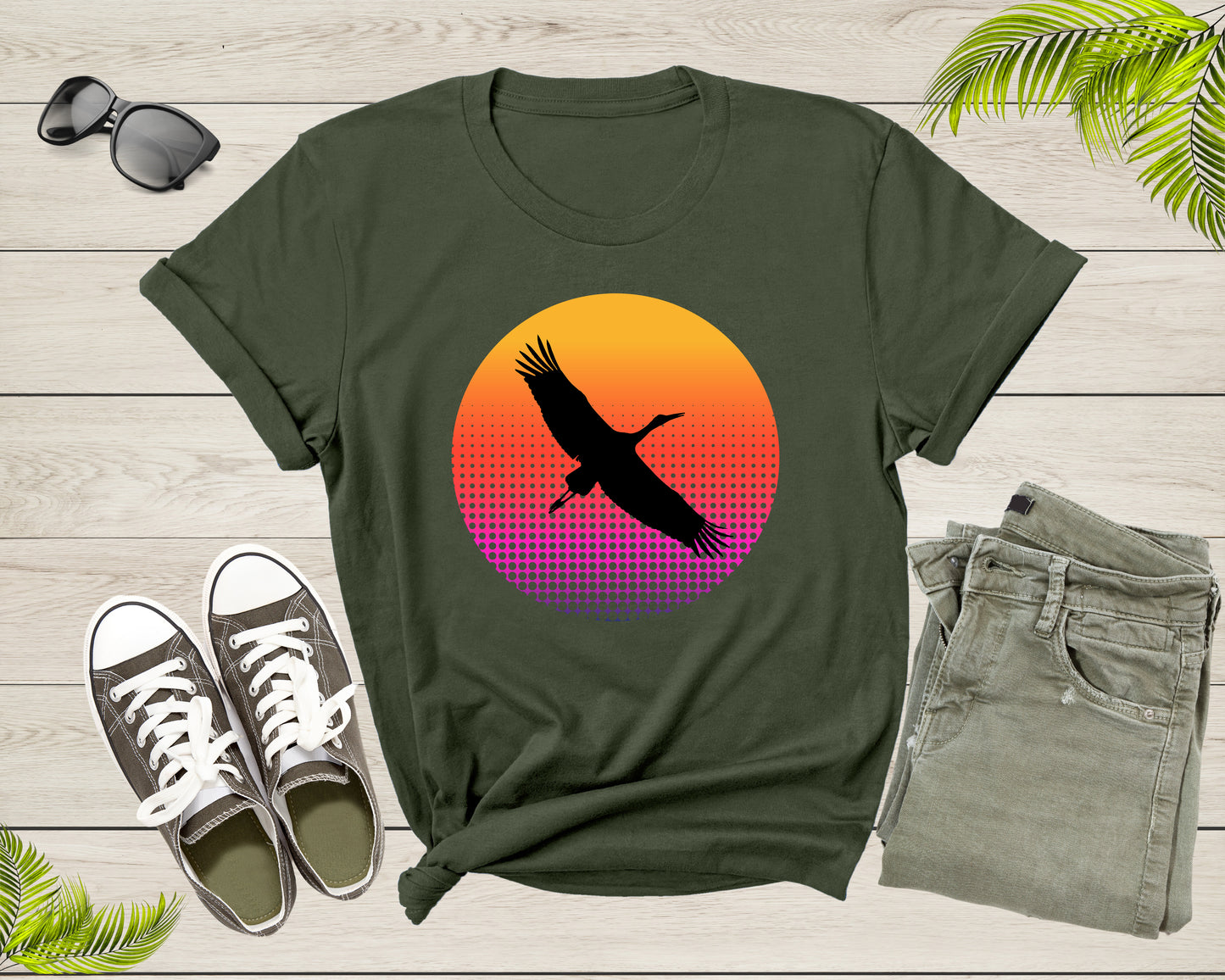Stork Heron Bird Flying at Sunset Over Sea Beautiful Animal T-Shirt Heron Bird Lover Gift T Shirt for Men Women Kids Boys Girls Teens Tshirt