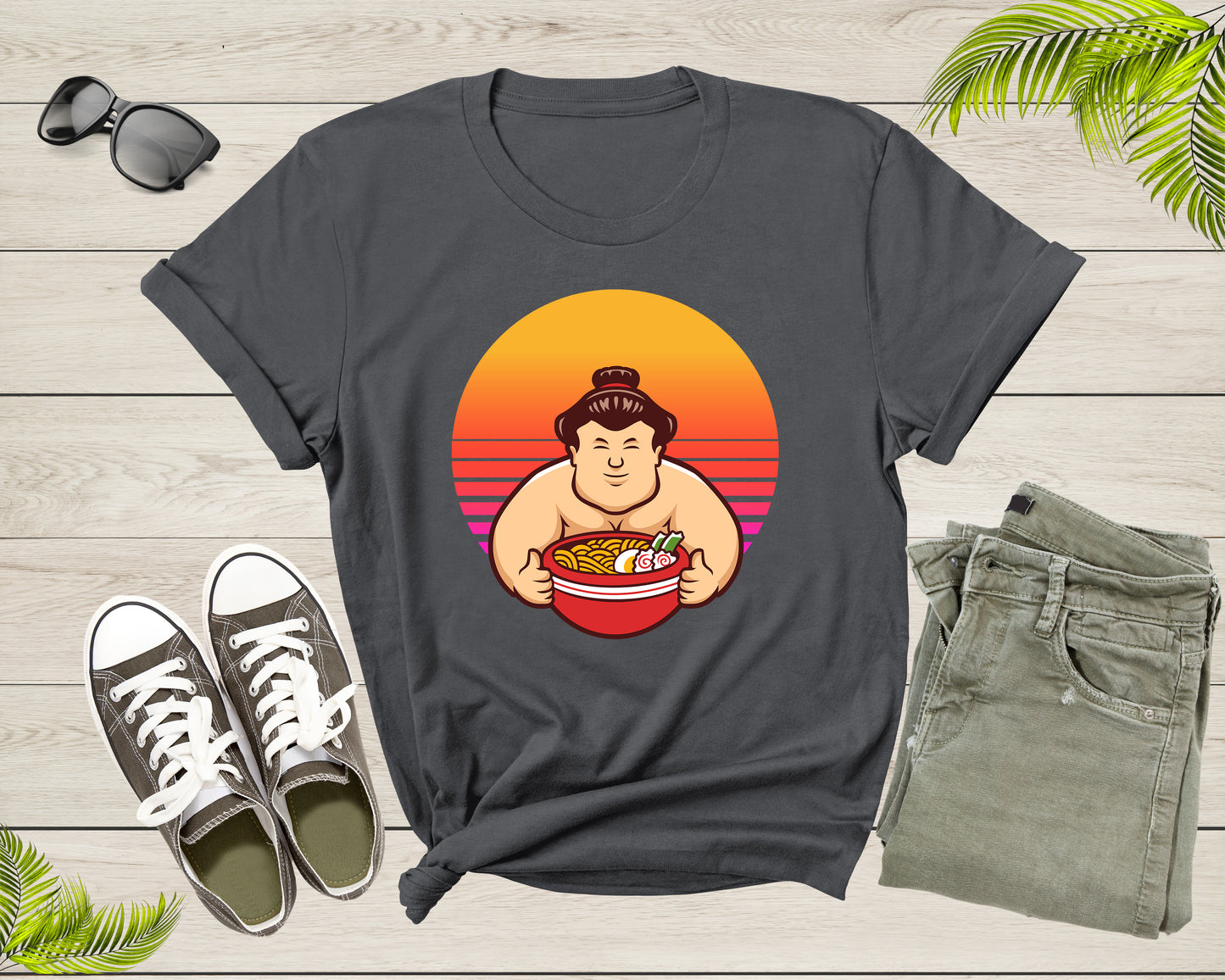 Sumo Sports Character Mascot Eating Japanese Ramen Noodle T-Shirt Sumo Wrestler Lover Gift T Shirt for Men Women Kids Boys Girls Tshirt