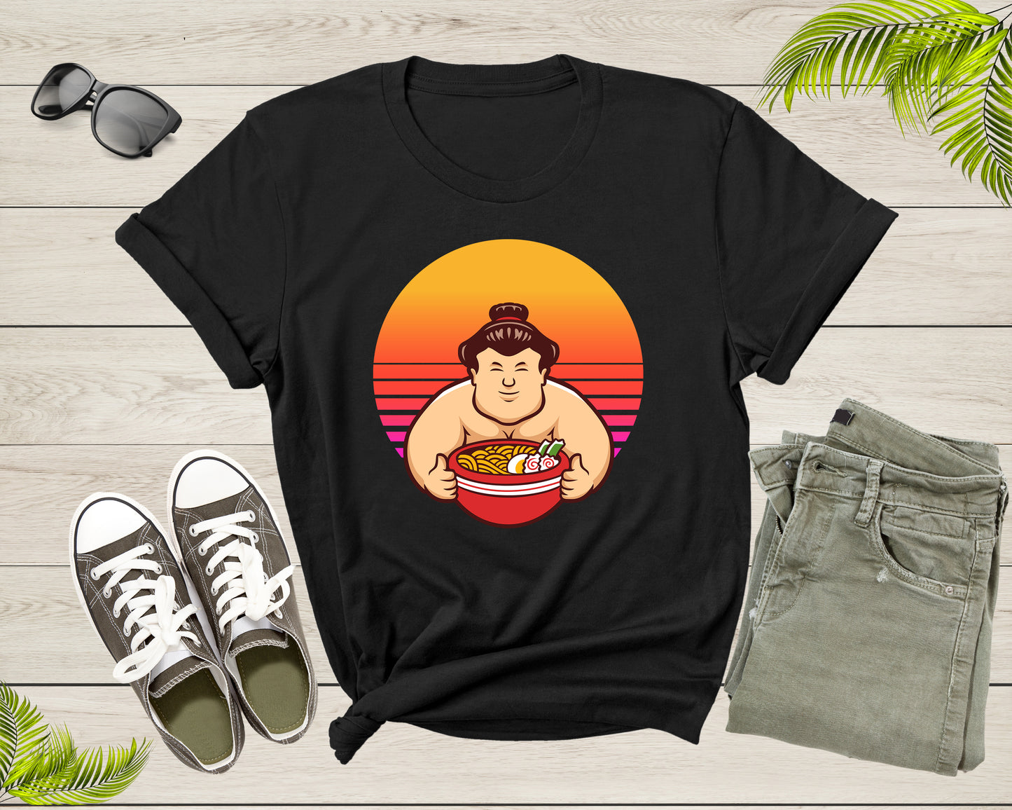 Sumo Sports Character Mascot Eating Japanese Ramen Noodle T-Shirt Sumo Wrestler Lover Gift T Shirt for Men Women Kids Boys Girls Tshirt