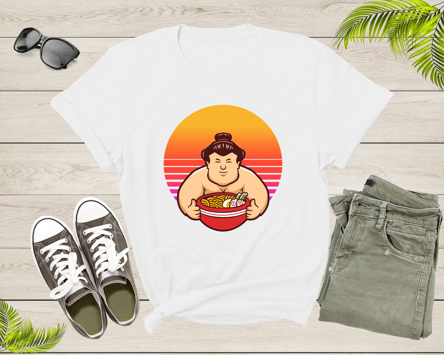 Sumo Sports Character Mascot Eating Japanese Ramen Noodle T-Shirt Sumo Wrestler Lover Gift T Shirt for Men Women Kids Boys Girls Tshirt