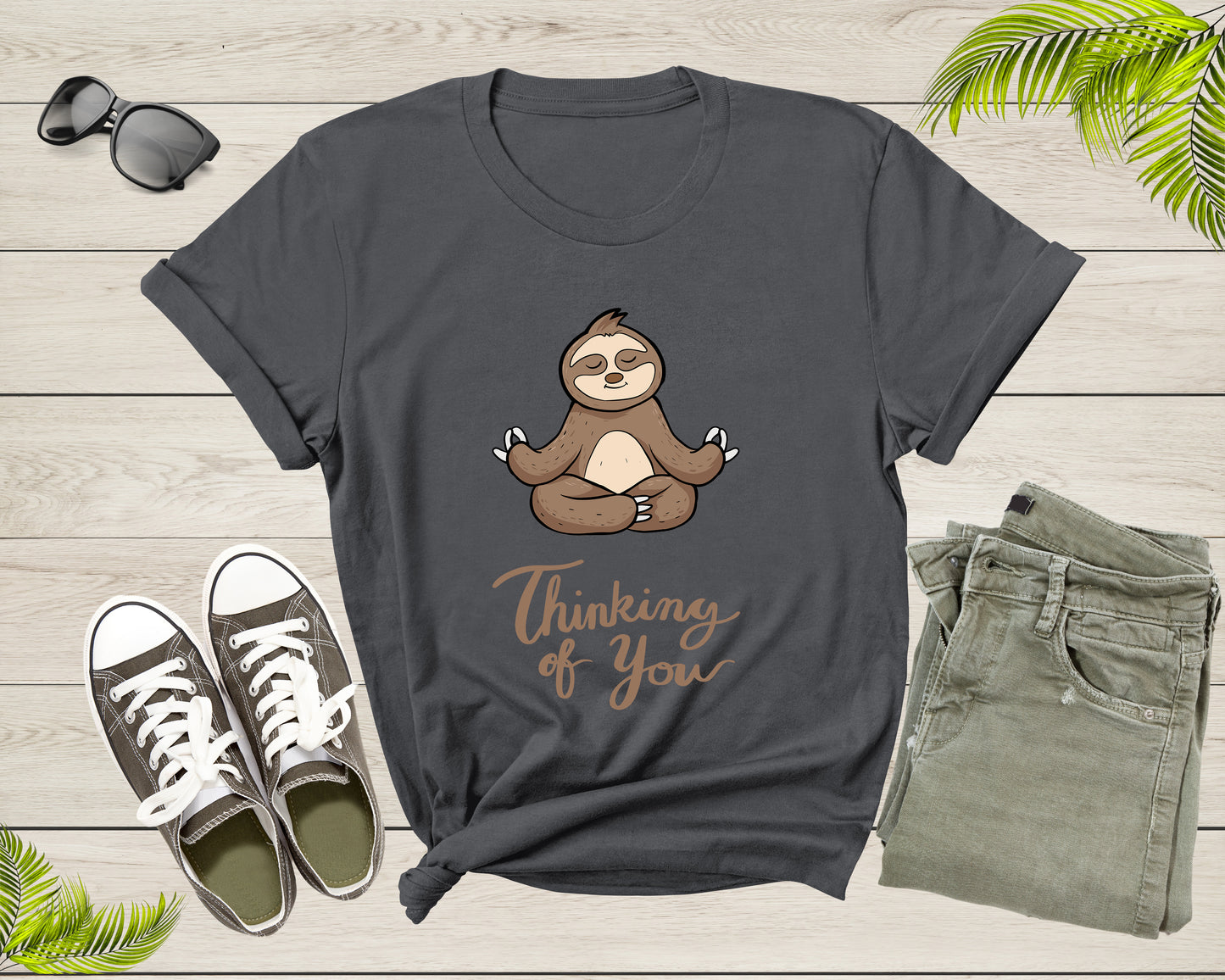 Thinking of You Sloth Yoga Meditation Animal Sit Relaxing T-Shirt Cute Cool Sloth Lover Gift T Shirt for Men Women Kids Boys Girls Tshirt