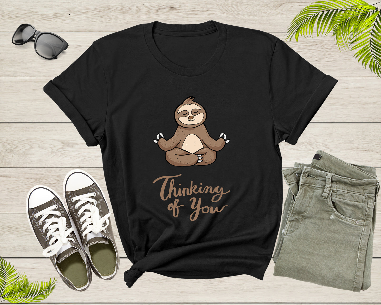 Thinking of You Sloth Yoga Meditation Animal Sit Relaxing T-Shirt Cute Cool Sloth Lover Gift T Shirt for Men Women Kids Boys Girls Tshirt