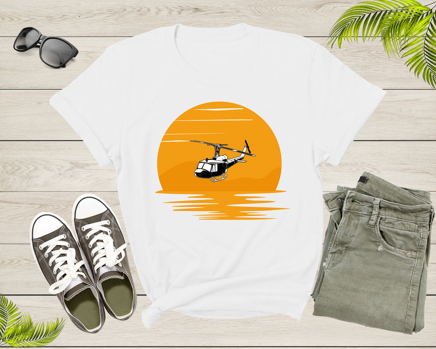 UH-1 Huey Chopper Helicopter Flying at Sunset for Men Women Kids T-Shirt Pilot Aviator Aviation Gift T Shirt for Boys Girls Teens Tshirt