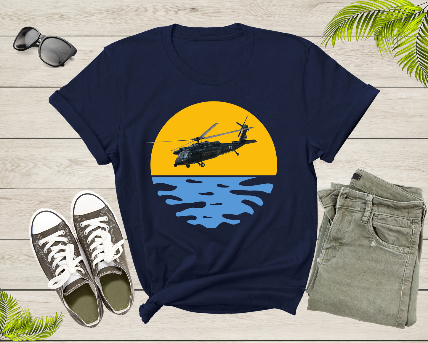 UH-60 Sea Helicopter Chopper Sikorsky Flying at Sunset T-Shirt Pilot Aviator Aviation Gift T Shirt for Men Women Boys Girls Teens Tshirt