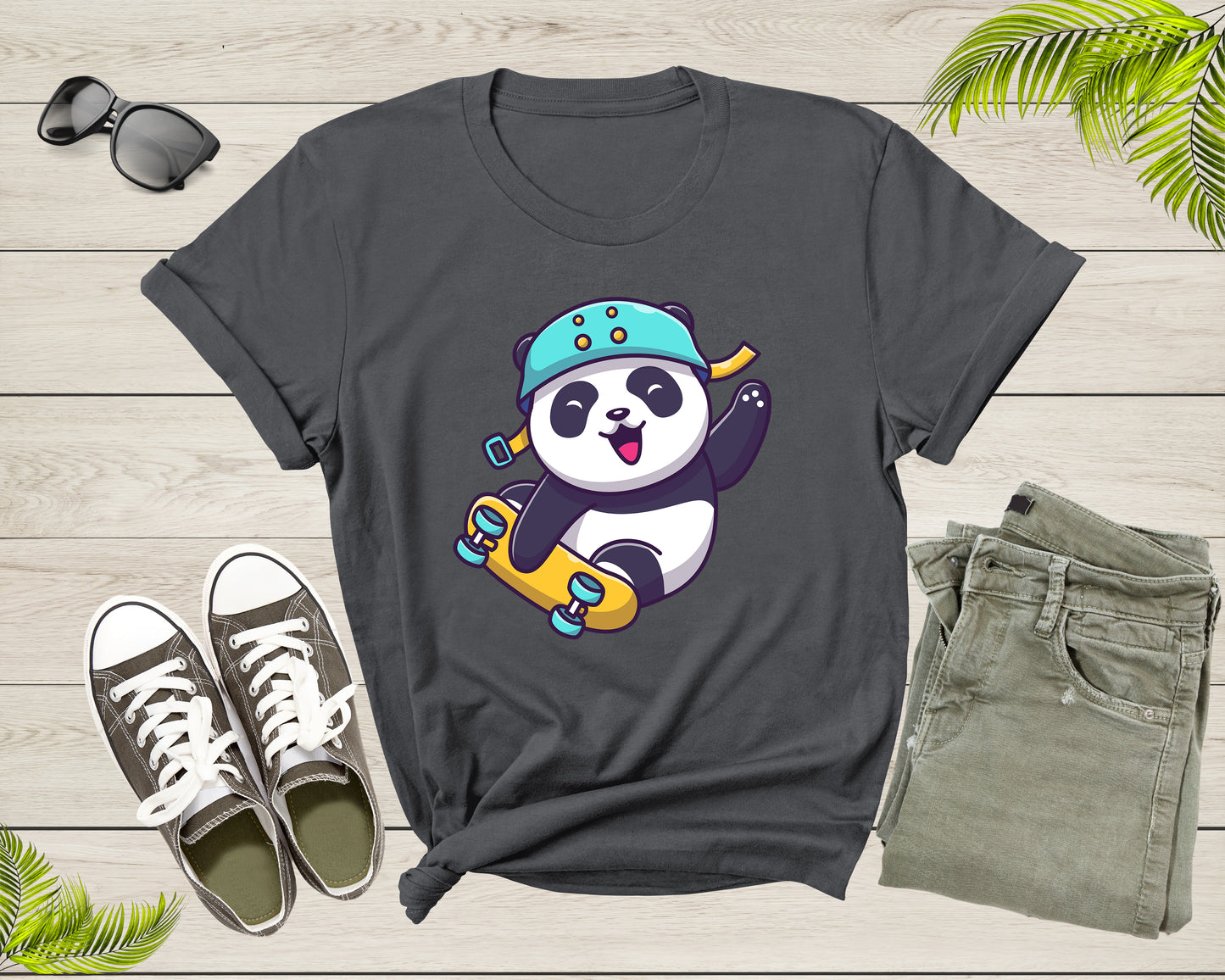 Skateboarding Happy Panda Skateboard Cute Sporty Animal T-Shirt Panda Skateboarder Lover Gift T Shirt for Men Women Boys Girls Tshirt