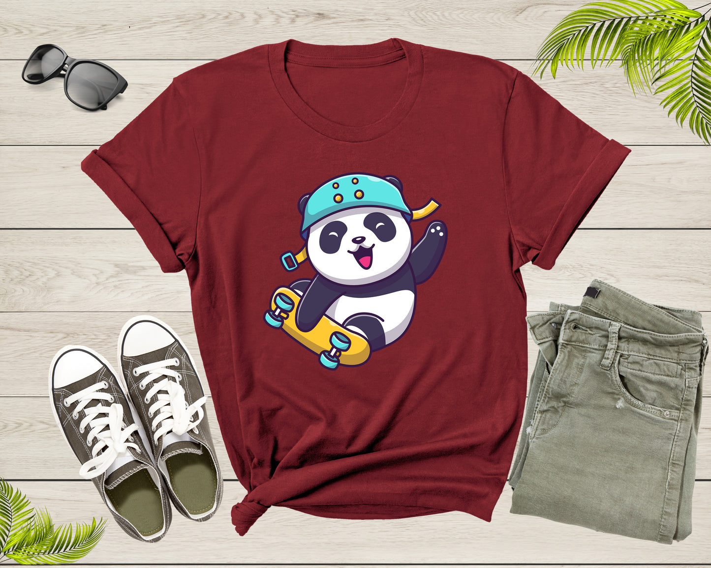 Skateboarding Happy Panda Skateboard Cute Sporty Animal T-Shirt Panda Skateboarder Lover Gift T Shirt for Men Women Boys Girls Tshirt