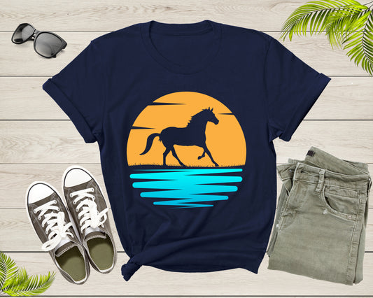 Cool Horse Pony Lover Gift Shirt For Men Women Kids Girls Boys Aesthetic Horse Lover Gift Tshirt Graphic Horse Sunset Silhouette T-shirt