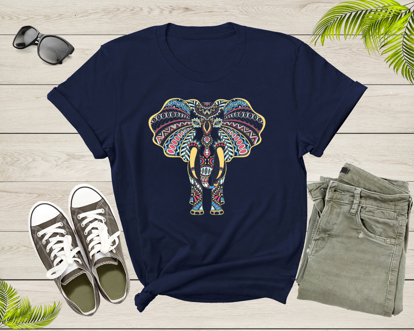 Cool Indian Mandala Elephant Lover Gift Tee Shirt Mens Womens Cute Elephant Tshirt Graphic Design Print Elephant Kids Boys Girls T-shirt