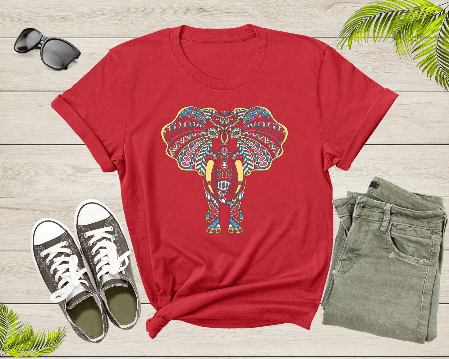 Cool Indian Mandala Elephant Lover Gift Tee Shirt Mens Womens Cute Elephant Tshirt Graphic Design Print Elephant Kids Boys Girls T-shirt