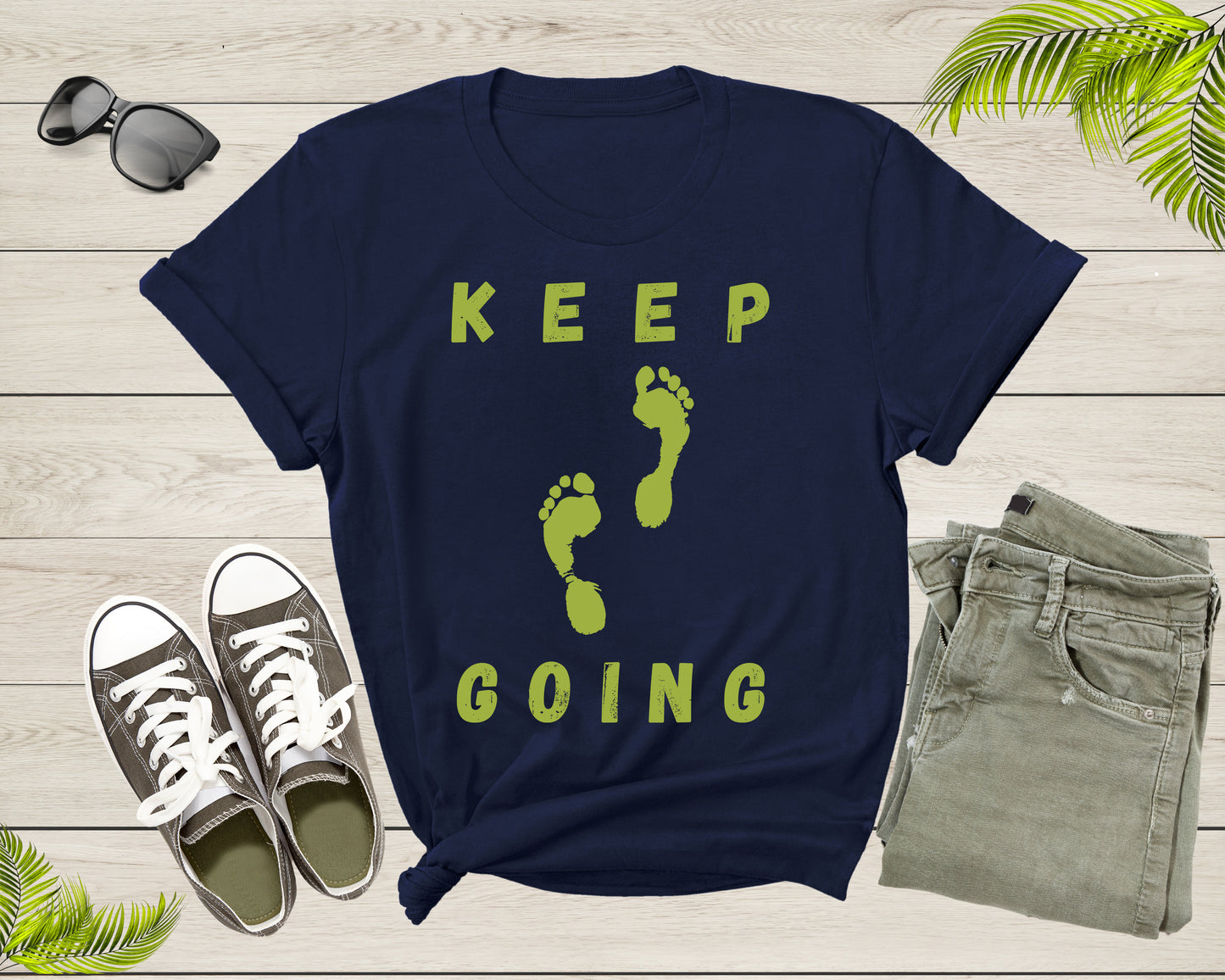 Cool Keep Going Motivational Quote Meme Walking Footprints T-Shirt Motivation Gift for Men Women Kids Boys Girls Footprint Steps Tshirt