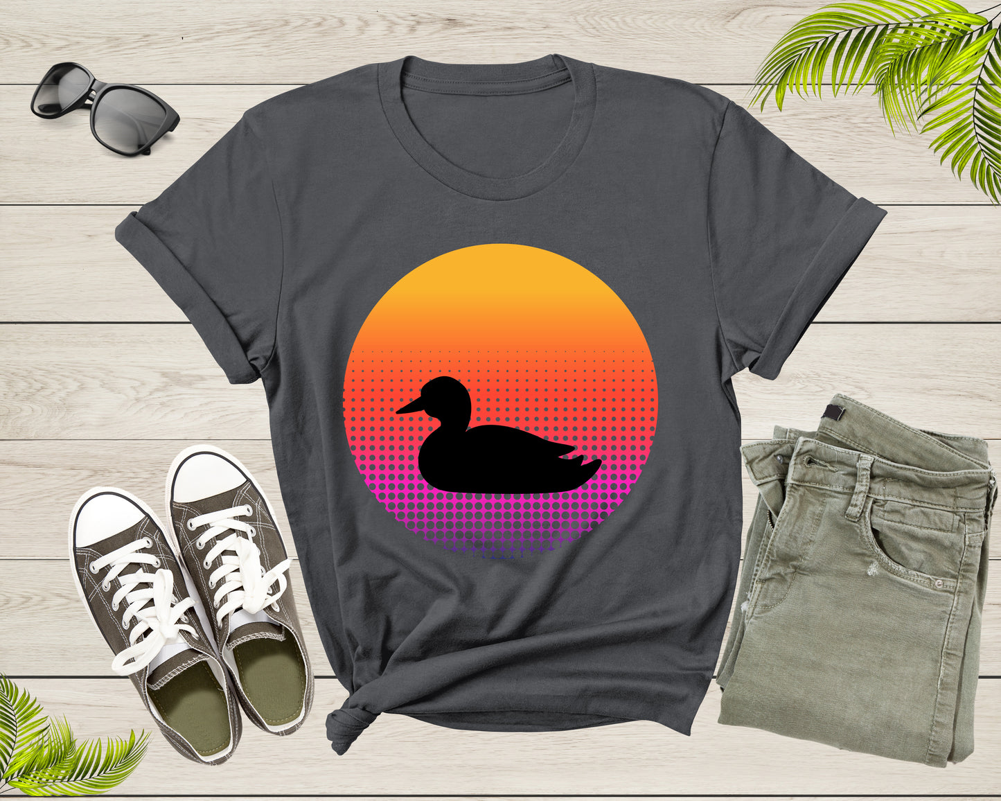 Cool Swimming Duck Animal Silhouette at Sunset Nature Bird T-Shirt Duck Lover Gift T Shirt for Men Women Kids Boys Girls Duck Graphic Tshirt