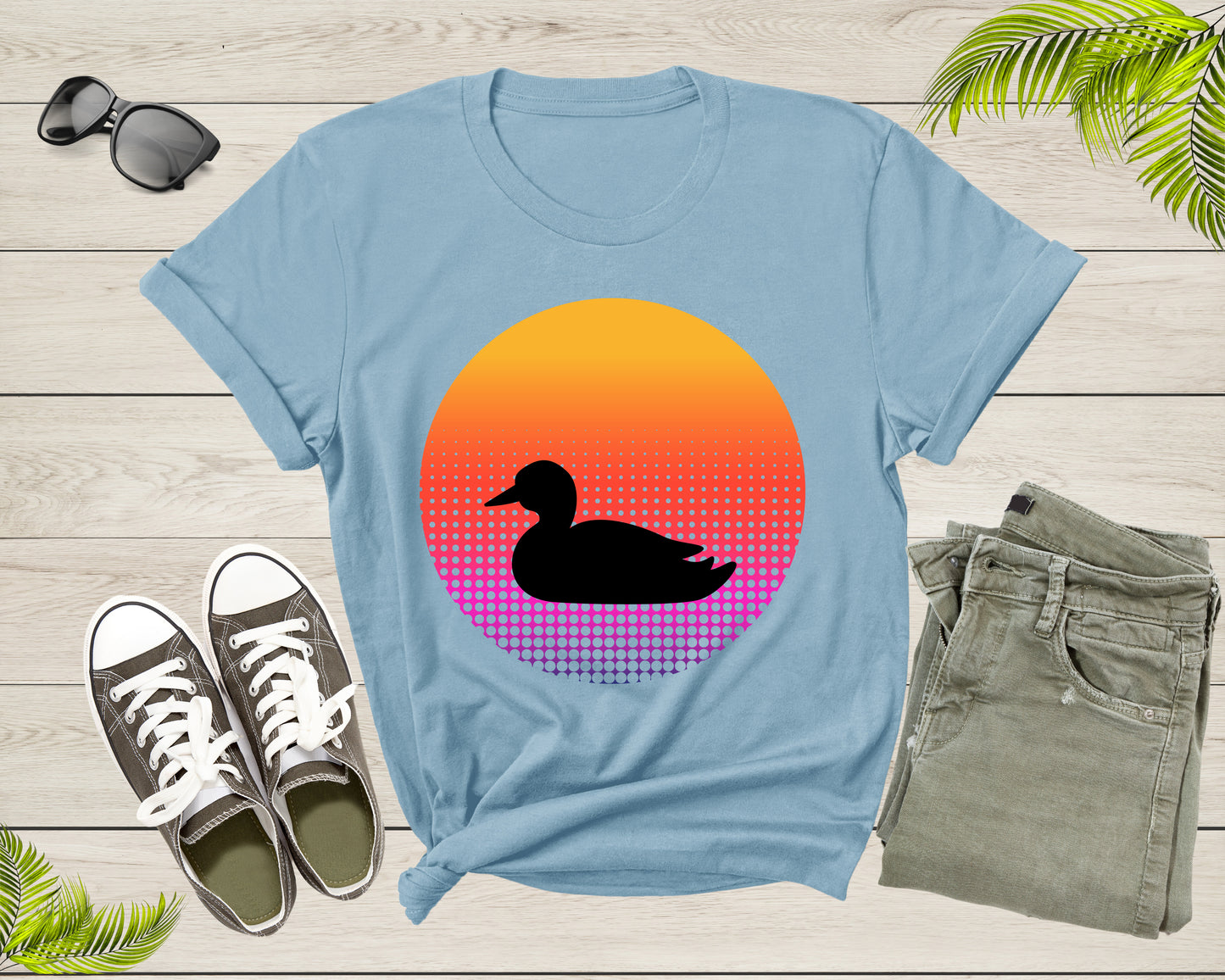Cool Swimming Duck Animal Silhouette at Sunset Nature Bird T-Shirt Duck Lover Gift T Shirt for Men Women Kids Boys Girls Duck Graphic Tshirt