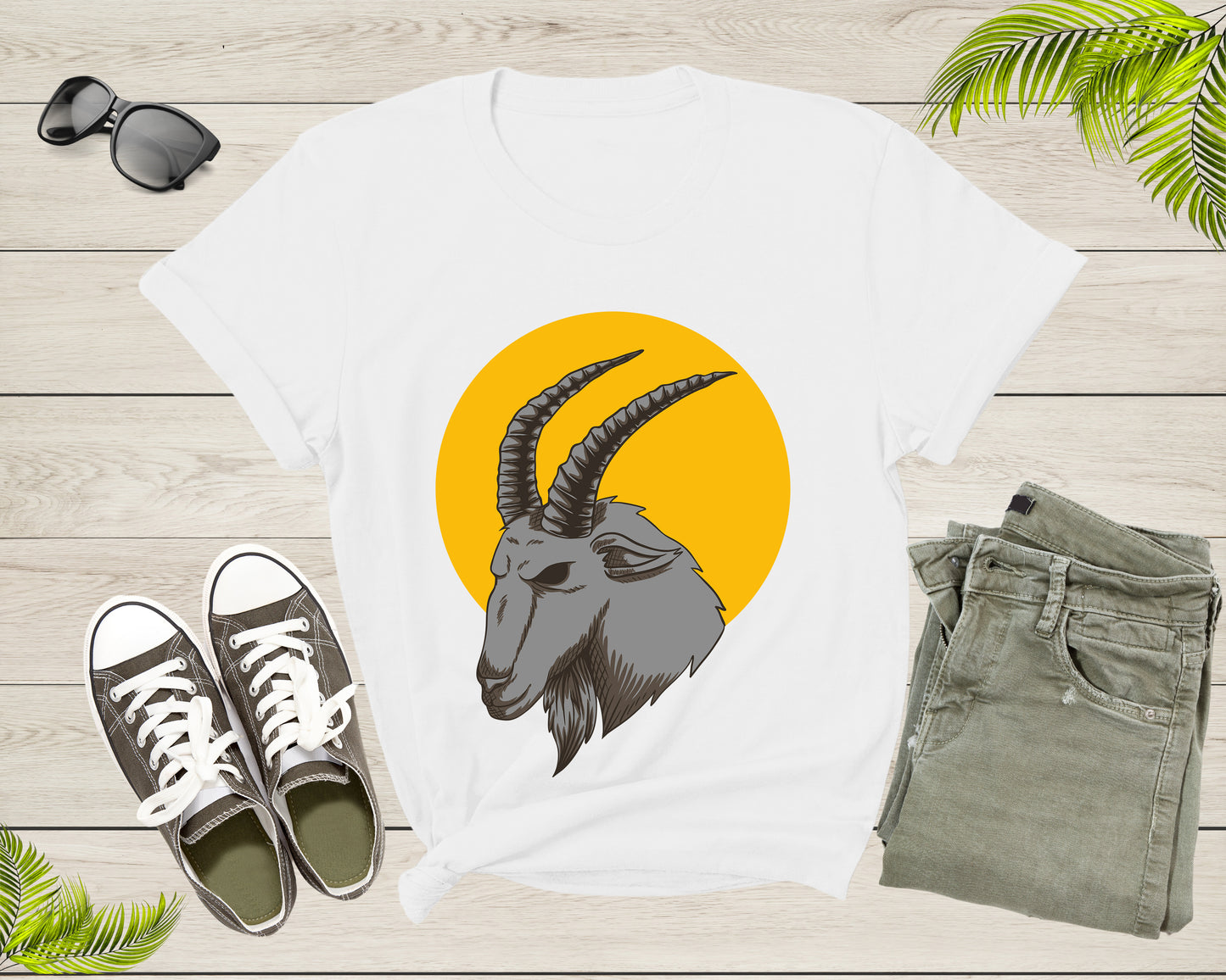 Cool Wild Goat Animal Horn Sunset Silhouette Capricorn T-Shirt Goat Lover Shirt Farm Animal Goat Gift Tshirt Farm Life Animal Lover Shirt