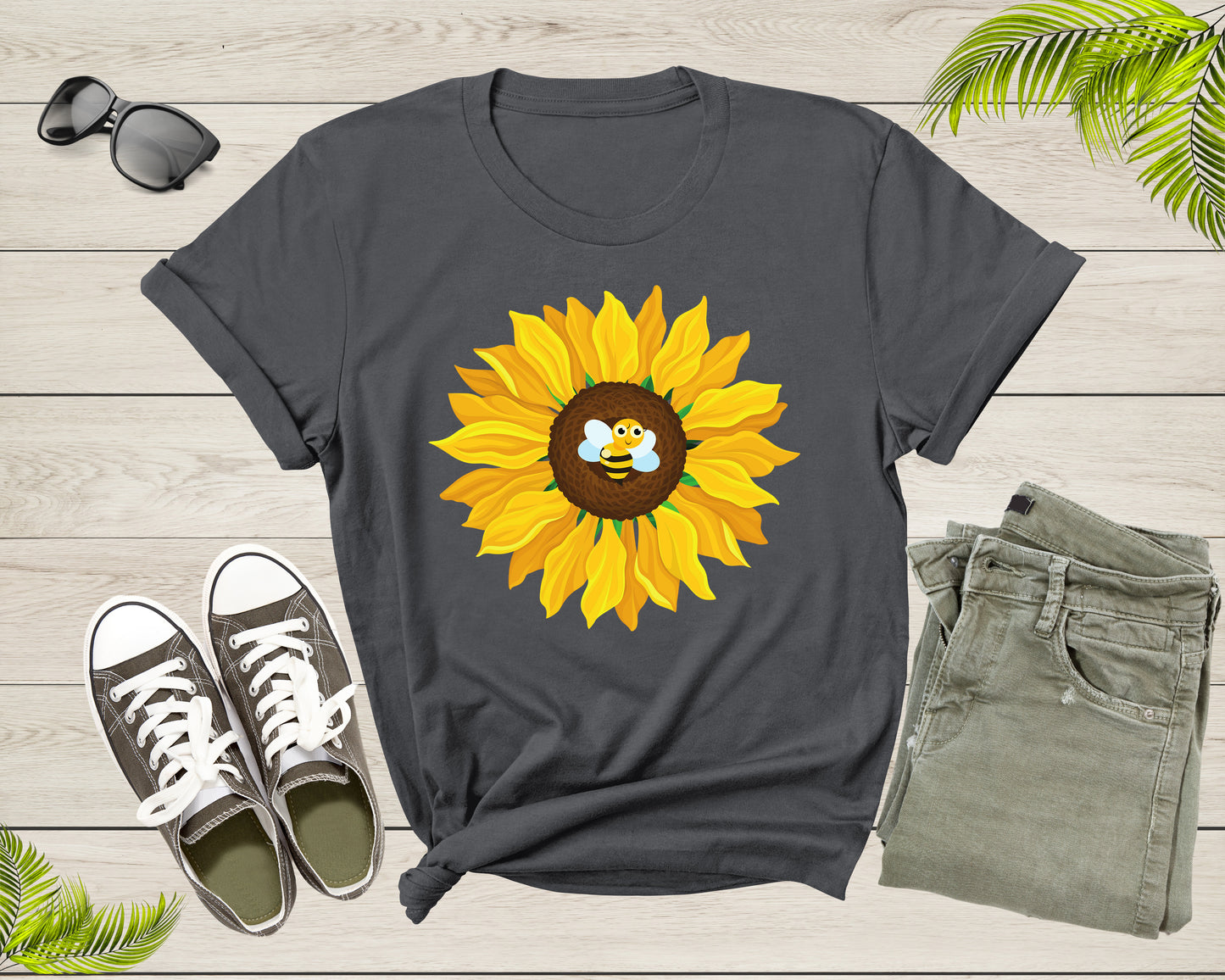 Cute Bumble Bee Yellow Sunflower Blossom Petal Flower Plant T-Shirt Sunflower Lover Gift T Shirt for Men Women Kids Boys Girls TShirt