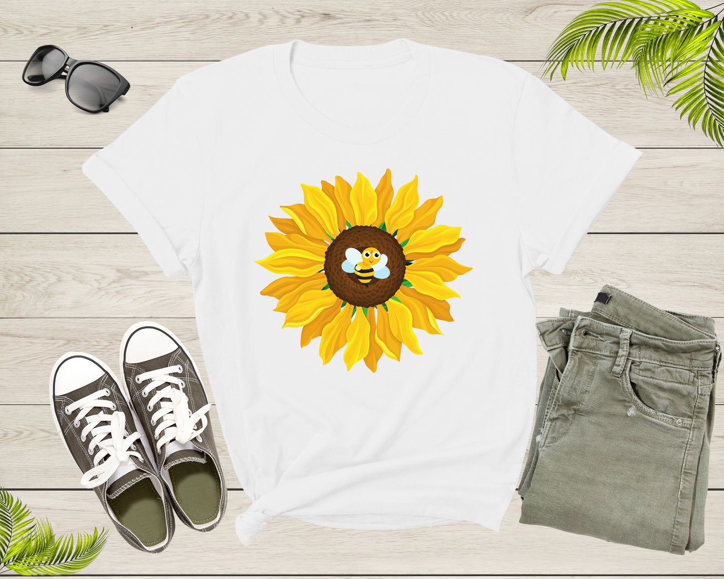 Cute Bumble Bee Yellow Sunflower Blossom Petal Flower Plant T-Shirt Sunflower Lover Gift T Shirt for Men Women Kids Boys Girls TShirt