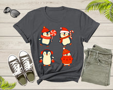 Load image into Gallery viewer, Cute Christmas Penguins Candy Canes Mittens Xmas Art Design T-Shirt Penguin Lover Gift T Shirt for Men Women Kids Boys Girls Graphic TShirt
