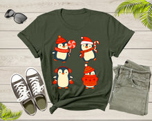 Load image into Gallery viewer, Cute Christmas Penguins Candy Canes Mittens Xmas Art Design T-Shirt Penguin Lover Gift T Shirt for Men Women Kids Boys Girls Graphic TShirt
