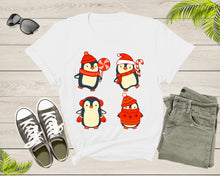 Load image into Gallery viewer, Cute Christmas Penguins Candy Canes Mittens Xmas Art Design T-Shirt Penguin Lover Gift T Shirt for Men Women Kids Boys Girls Graphic TShirt
