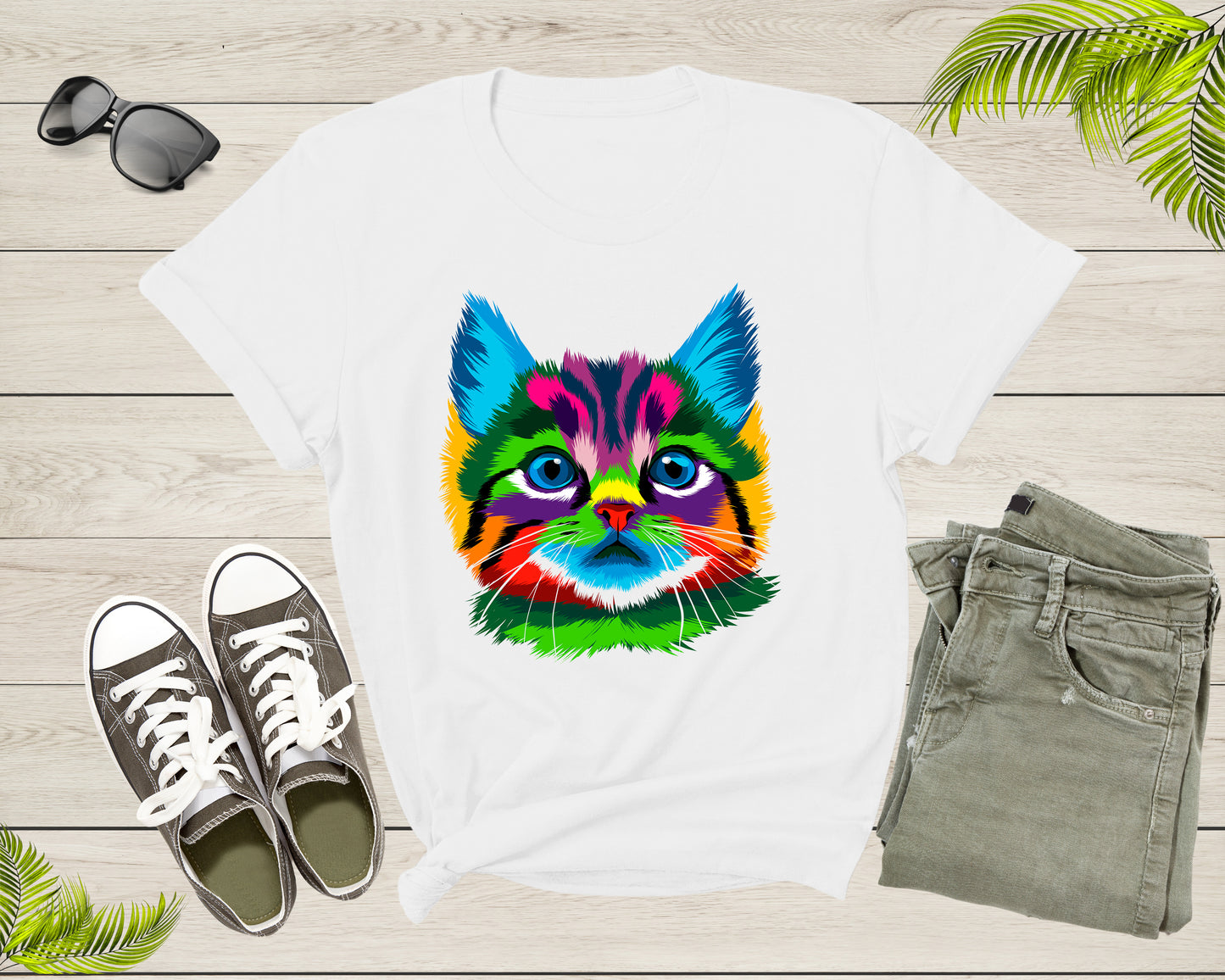 Cute Cool Colorful Cat Face Kitten Kitty Pet Cuddly Cat T-Shirt Cat Lover Gift T Shirt for Men Women Kids Boys Girls Kitten Graphic TShirt