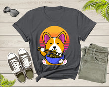 Load image into Gallery viewer, Cute Dog Mascot Eating Japanese Ramen Noodle Retro Sunset T-Shirt Ramen Lover Gift T Shirt for Men Women Kids Boys Girls Graphic Tshirt
