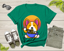 Load image into Gallery viewer, Cute Dog Mascot Eating Japanese Ramen Noodle Retro Sunset T-Shirt Ramen Lover Gift T Shirt for Men Women Kids Boys Girls Graphic Tshirt
