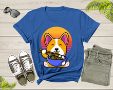 Load image into Gallery viewer, Cute Dog Mascot Eating Japanese Ramen Noodle Retro Sunset T-Shirt Ramen Lover Gift T Shirt for Men Women Kids Boys Girls Graphic Tshirt
