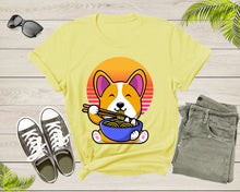 Load image into Gallery viewer, Cute Dog Mascot Eating Japanese Ramen Noodle Retro Sunset T-Shirt Ramen Lover Gift T Shirt for Men Women Kids Boys Girls Graphic Tshirt

