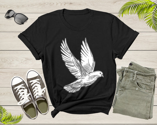 Cool Flying White Dove Pigeon Bird Animal Sketch Art Drawing T-Shirt Dove Pigeon Bird Lover T Shirt Gift for Men Women Kids Boys Girls