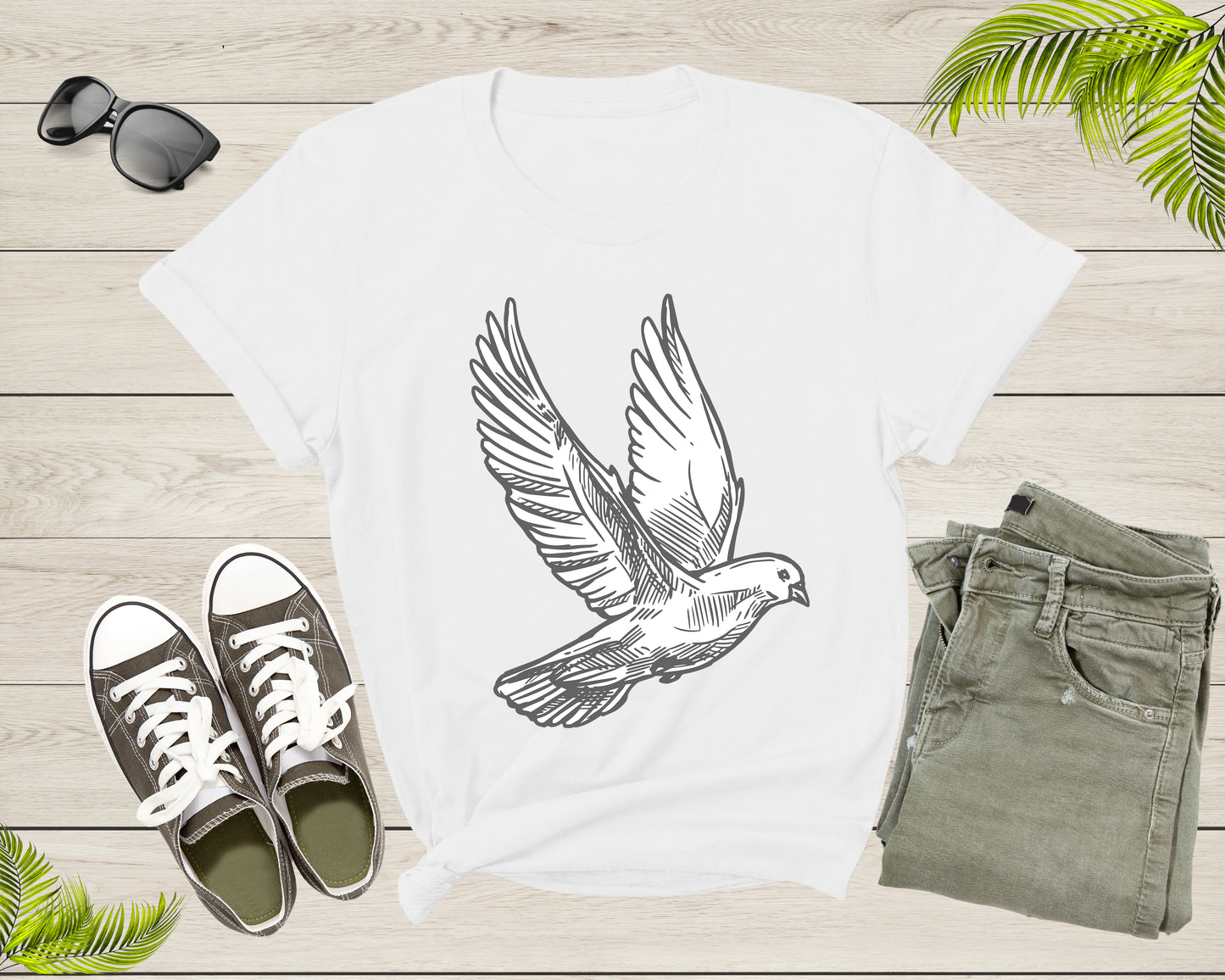 Cool Flying White Dove Pigeon Bird Animal Sketch Art Drawing T-Shirt Dove Pigeon Bird Lover T Shirt Gift for Men Women Kids Boys Girls