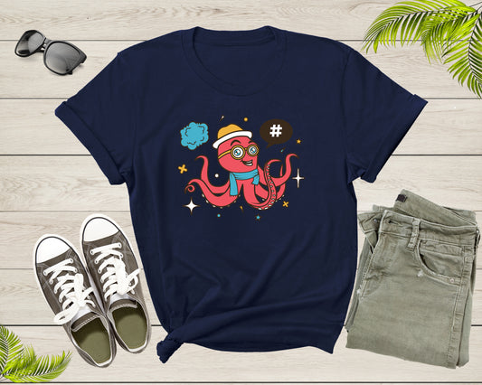 Cute Funky Hipster Cartoon Sea Ocean Octopus with Googles T-Shirt Octopus Lover Gift T Shirt for Men Women Kids Boys Girls Graphic Tshirt