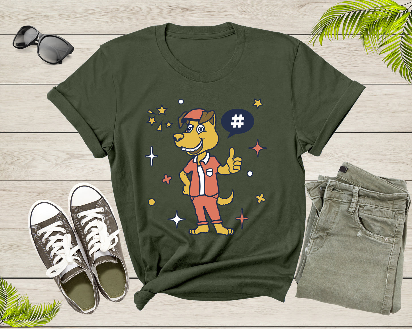 Cute Funky Hipster Goofy Dog Dressed in Cartoon Character T-Shirt Dog Lover Gift T Shirt for Men Women Kids Boys Girls Graphic Tshirt