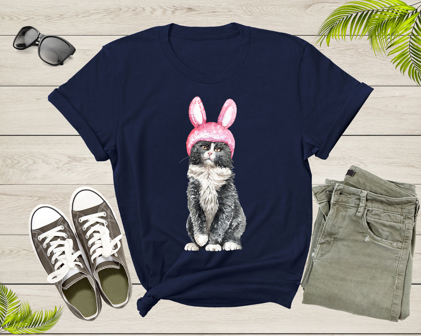 Cute Kitty Cat with Easter Bunny Ears Hat for Men Women Kids T-Shirt Cat Lover Gift T Shirt for Men Women Kids Boys Girls Graphic Tshirt